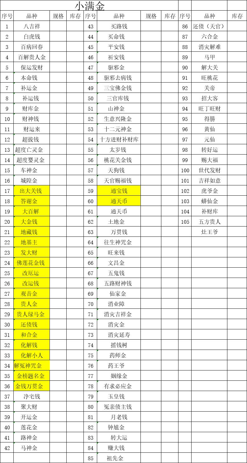小满金 目录 300张/张   0.5